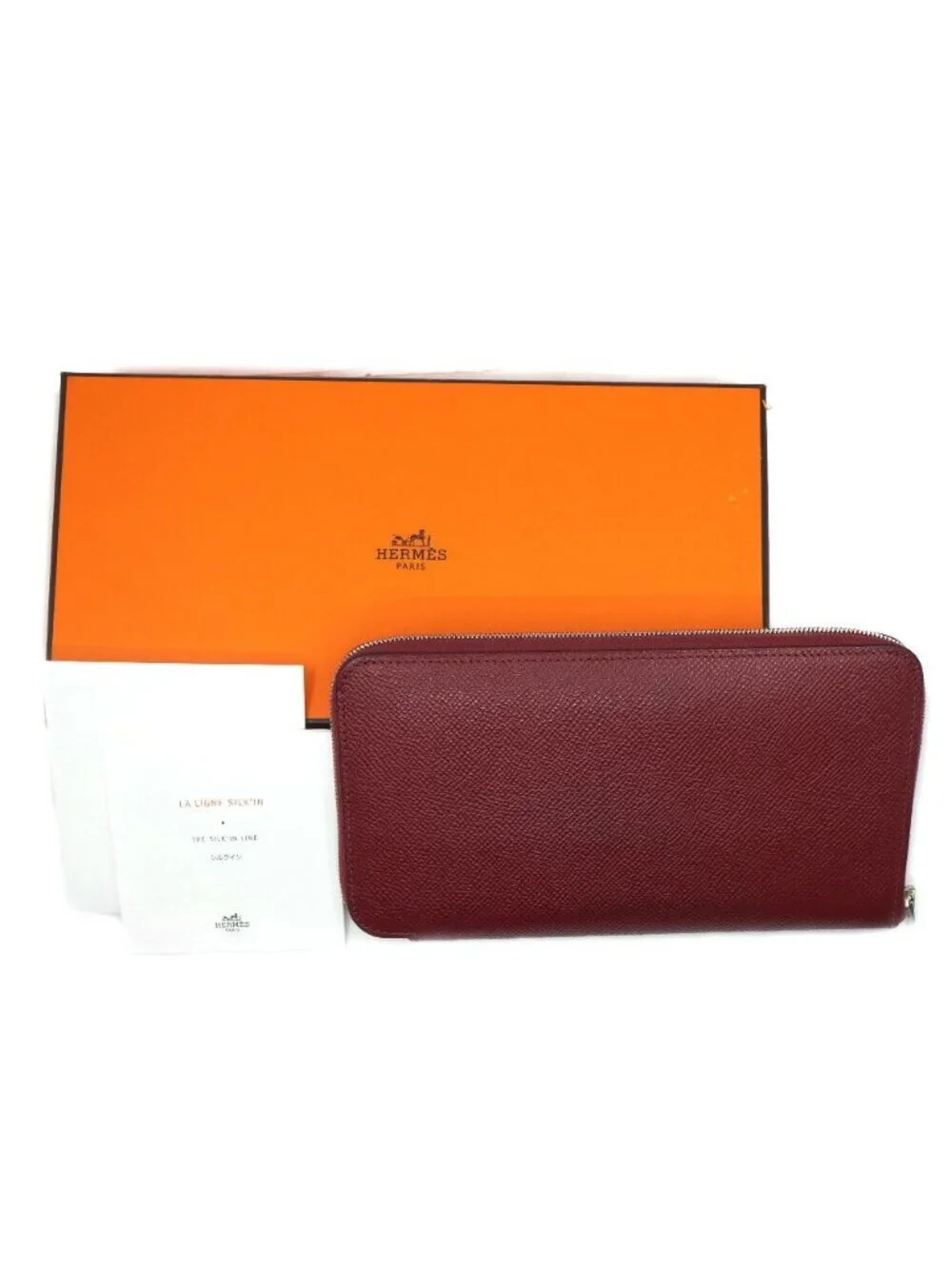 Hermes Azap Long Silk'in Bordeaux Red Silver Wallet